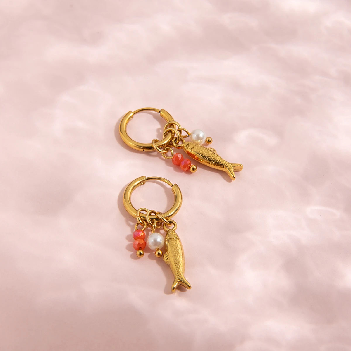 Stainless Steel Drop Earrings with Pearl and Charm 6 Stainless Steel Drop Earrings with Pearl and Charm - Image 6