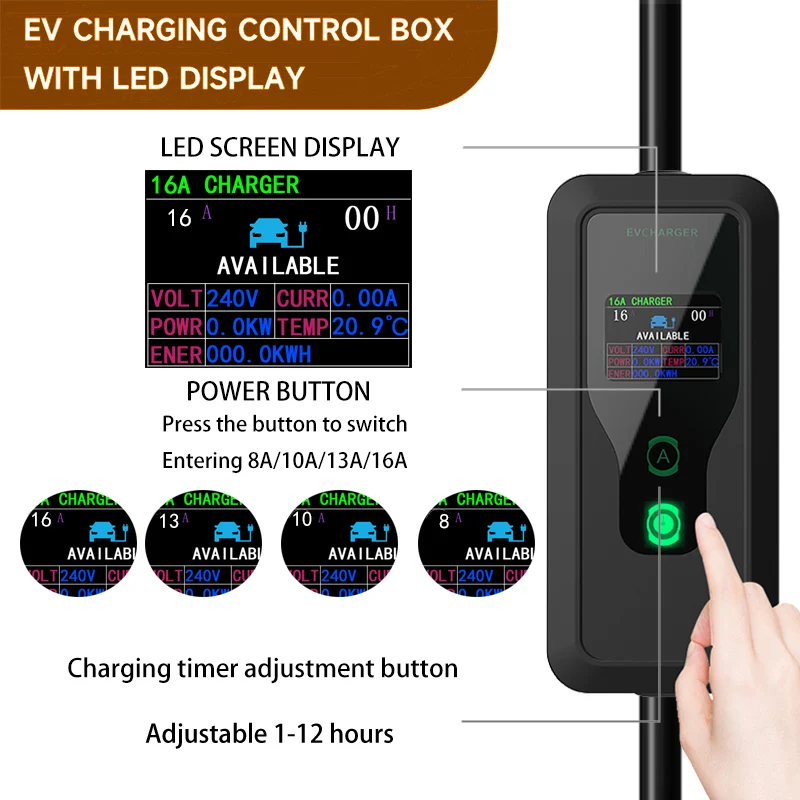 Black Portable EV Charger with Digital Display 2 Black Portable EV Charger with Digital Display - Image 2