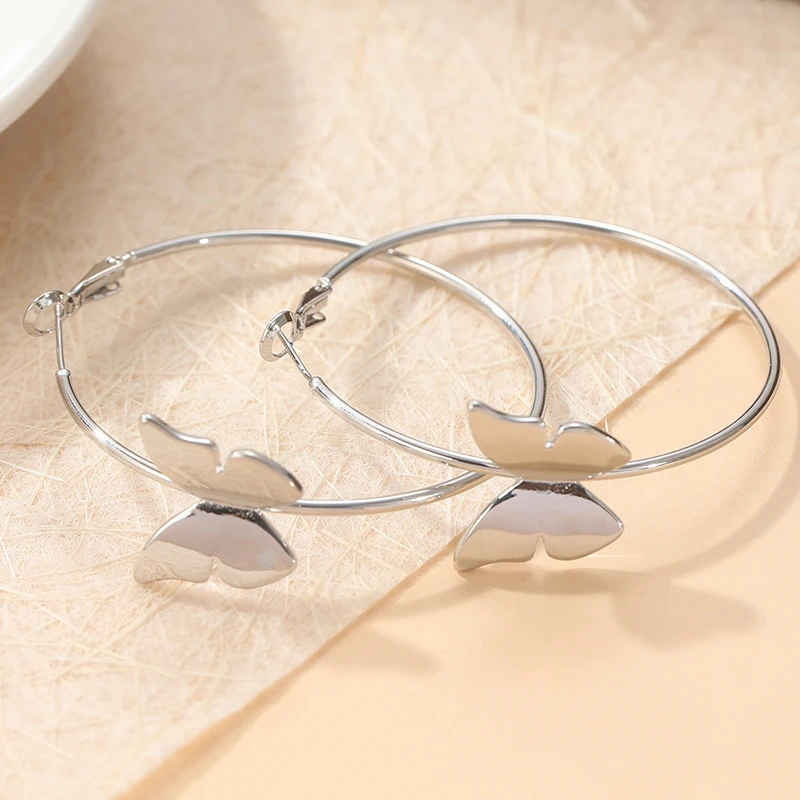 Silver Butterfly Hoop Earrings for Women 2 Silver Butterfly Hoop Earrings for Women - Image 2