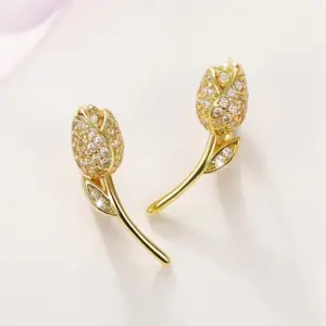 Flower Stud Earrings with Cubic Zirconia 11 S049e28c3a1ba441f9fc47b6372b575f6B