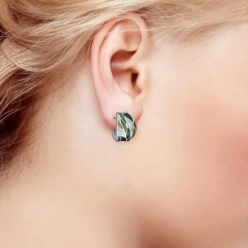 Leaf Print Hoop Earrings for Women 5 Leaf Print Hoop Earrings for Women - Image 5