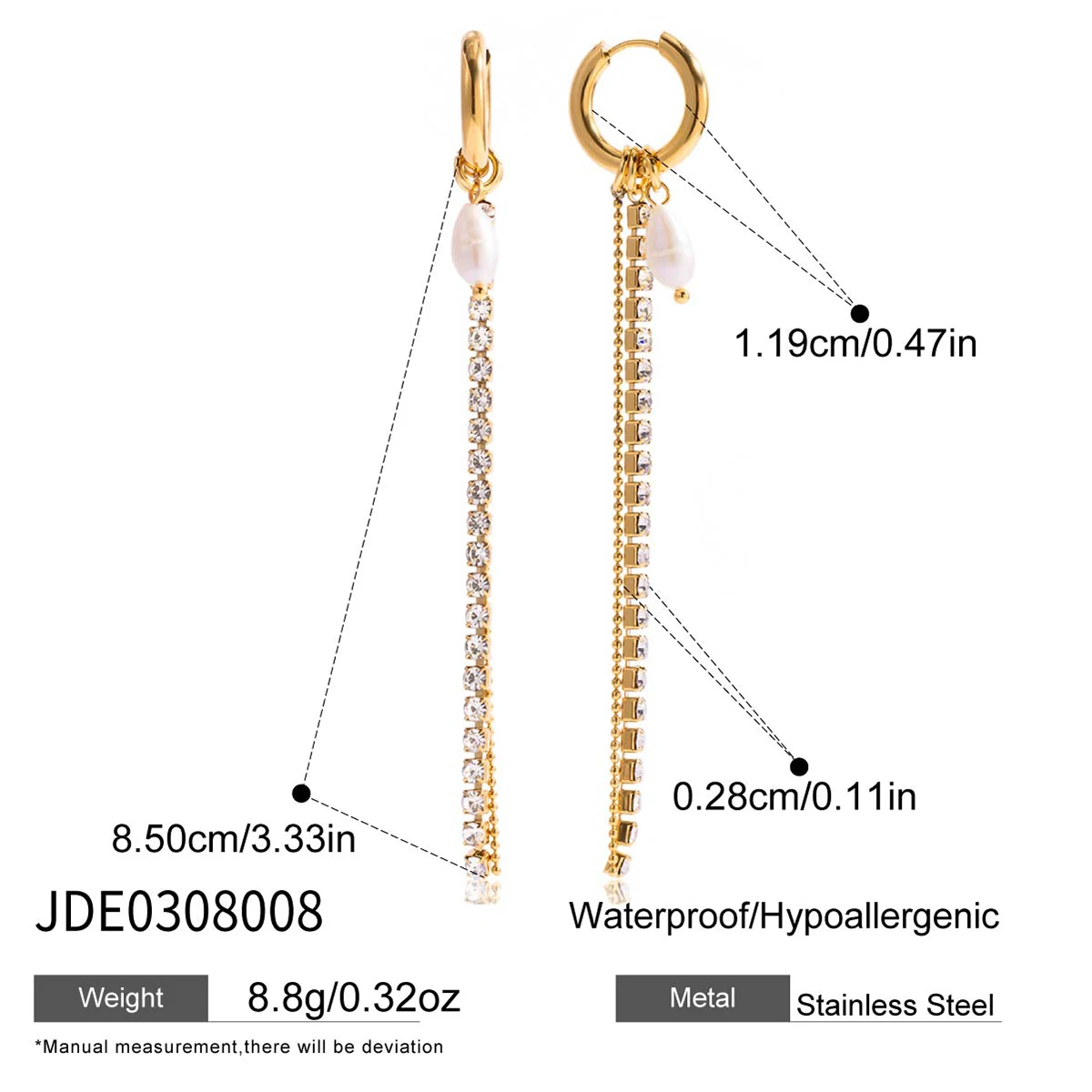 Stainless Steel Pearl Drop Earrings 7 Stainless Steel Pearl Drop Earrings - Image 7