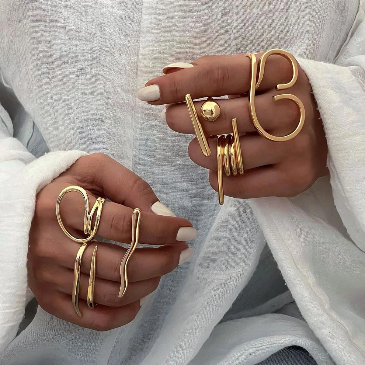 Gold Stainless Steel Geometric Ring JDR2403021 2 Gold Stainless Steel Geometric Ring JDR2403021 - Image 2