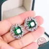 Vintage Green Sterling Silver Stud Earrings LL-YS0973