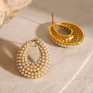 Stainless Steel Pearl-Accent Huggie Earrings 10 S05aec76b769a48cca9f32b6ecbbdce8cD