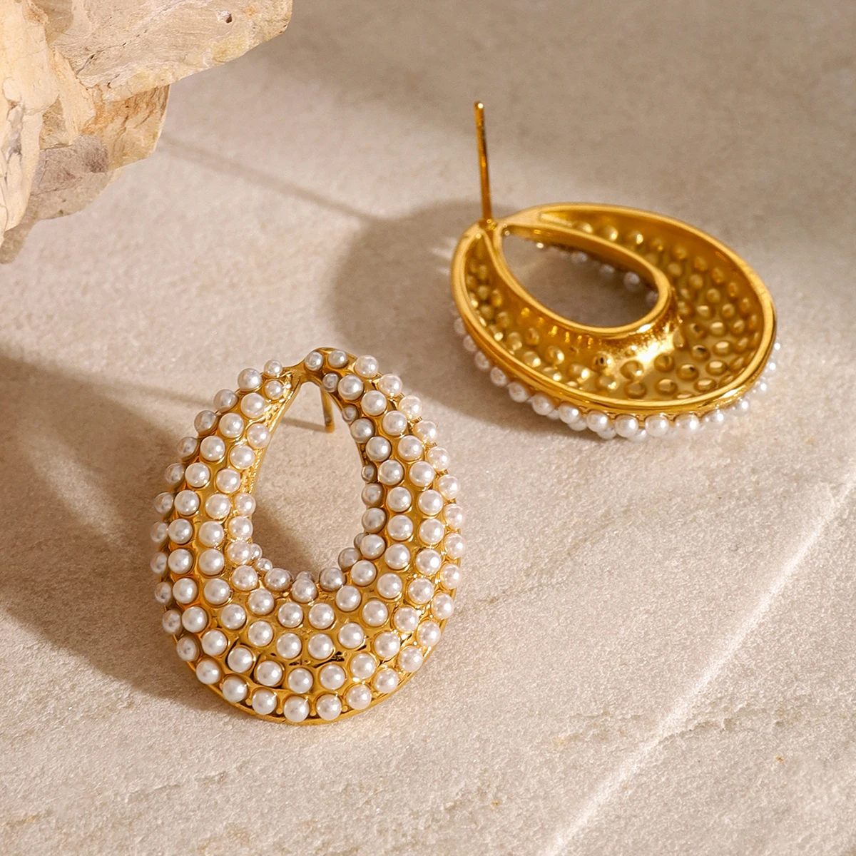 Stainless Steel Pearl-Accent Huggie Earrings 5 Stainless Steel Pearl-Accent Huggie Earrings - Image 5