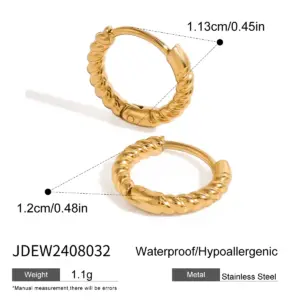 Stainless Steel 12mm Gold-Tone Twist Hoop Earrings 13 S05f873282aae46718bbbcff34674d155B