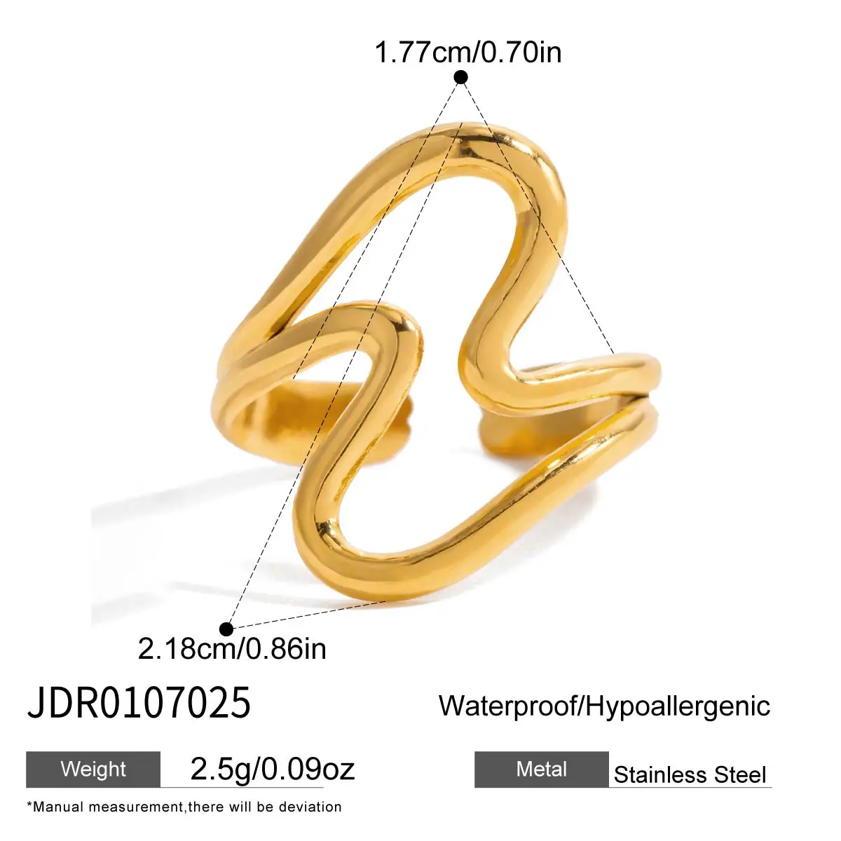 Stainless Steel Double Wave Ring JDR0107025 7 Stainless Steel Double Wave Ring JDR0107025 - Image 7