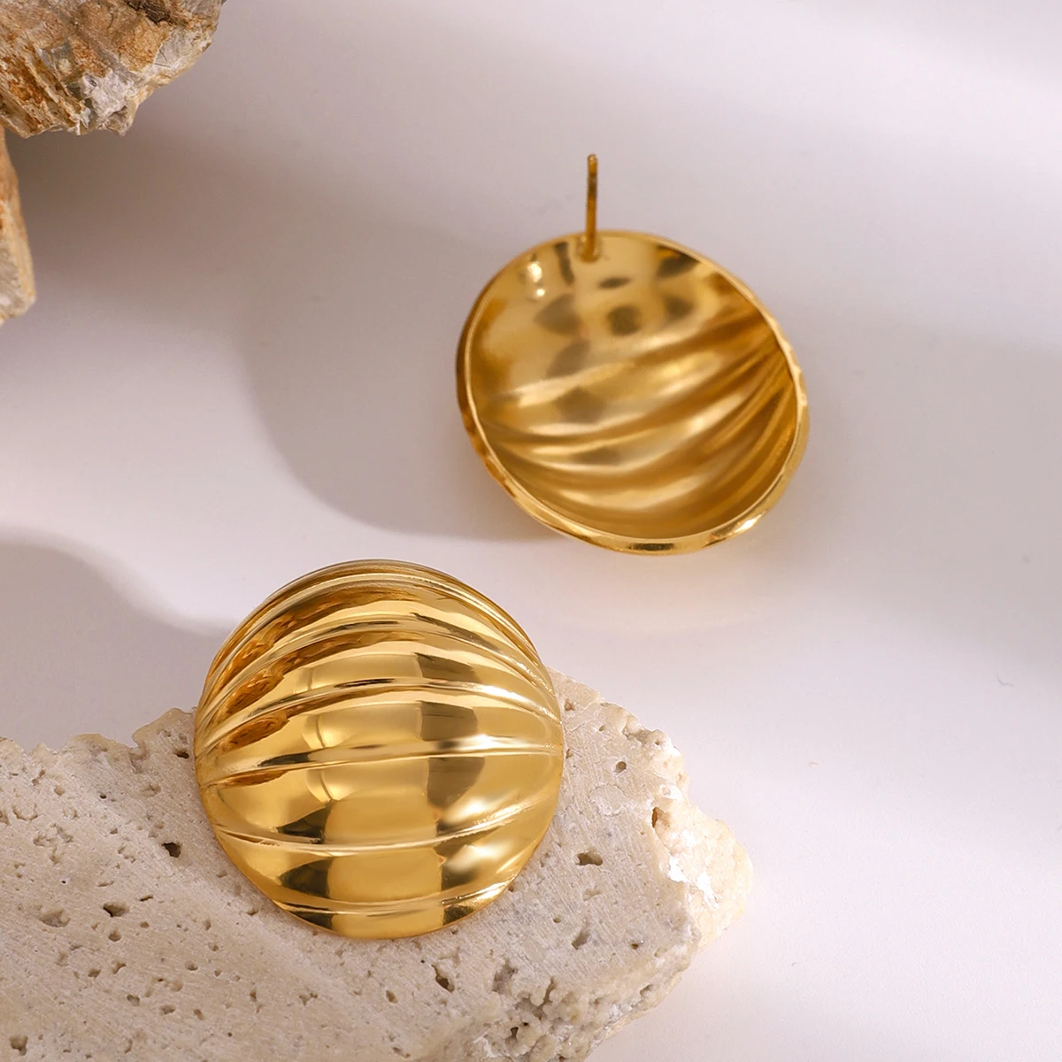 Stainless Steel Gold-Tone Spherical Earrings 5 Stainless Steel Gold-Tone Spherical Earrings - Image 5