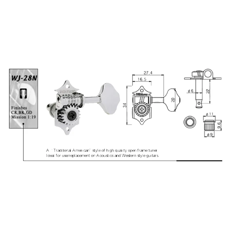 Vintage Chrome Guitar Tuners WJ-28N 19:1 Ratio 6 Vintage Chrome Guitar Tuners WJ-28N 19:1 Ratio - Image 6