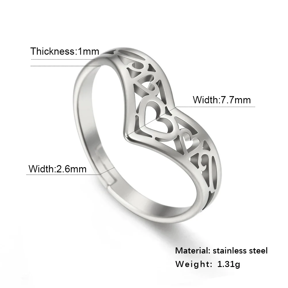 Adjustable Stainless Steel Hollow Heart Ring for Women 7 Adjustable Stainless Steel Hollow Heart Ring for Women - Image 7