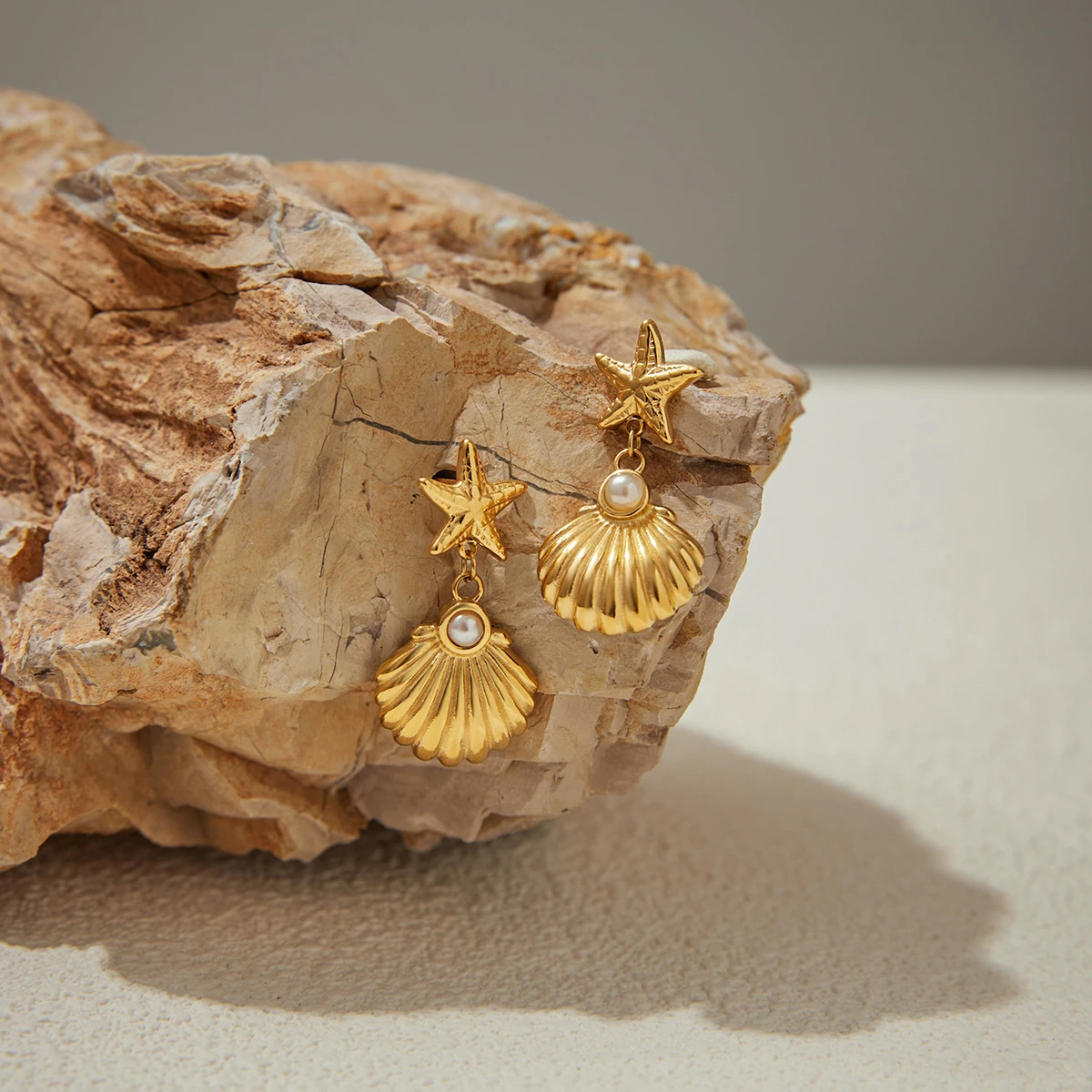 Ocean-Inspired Gold Stainless Steel Drop Earrings 4 Ocean-Inspired Gold Stainless Steel Drop Earrings - Image 4