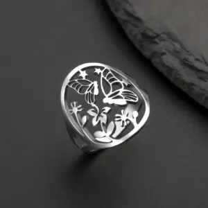 Butterfly & Floral Stainless Steel Ring for Women 9 S071c487dee524a198c409455a3cd9dd9M