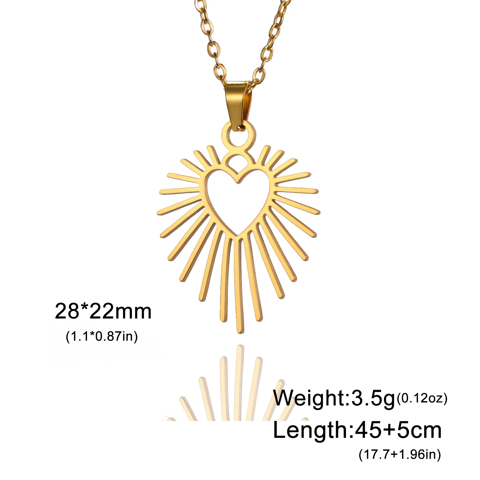 Stainless Steel Sunburst Heart Necklace 6 Stainless Steel Sunburst Heart Necklace - Image 6