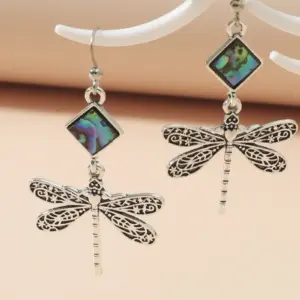 Vintage Silver Dragonfly Drop Earrings with Inlay 6 S07727b7dffa44baf96e76d328476464eQ