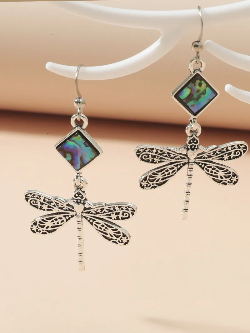 Vintage Silver Dragonfly Drop Earrings with Inlay 3 Vintage Silver Dragonfly Drop Earrings with Inlay - Image 3