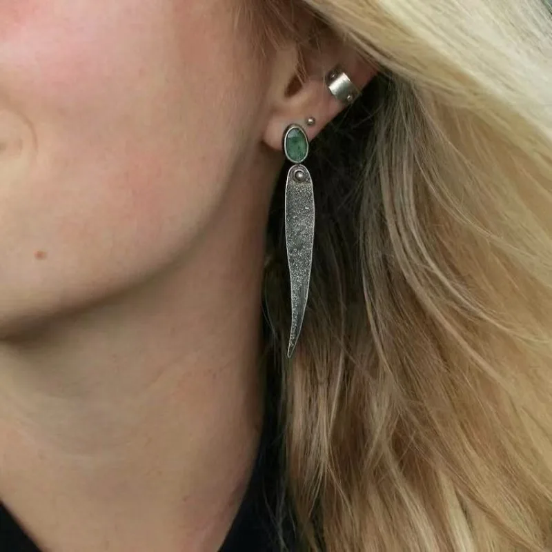 Vintage Green Stone Drop Earrings for Women 3 Vintage Green Stone Drop Earrings for Women - Image 3