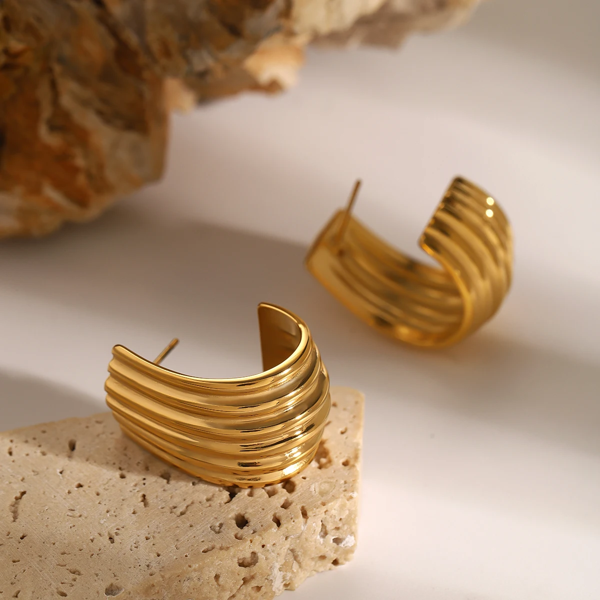Modern Gold Stainless Steel Cuff Earrings 5 Modern Gold Stainless Steel Cuff Earrings - Image 5