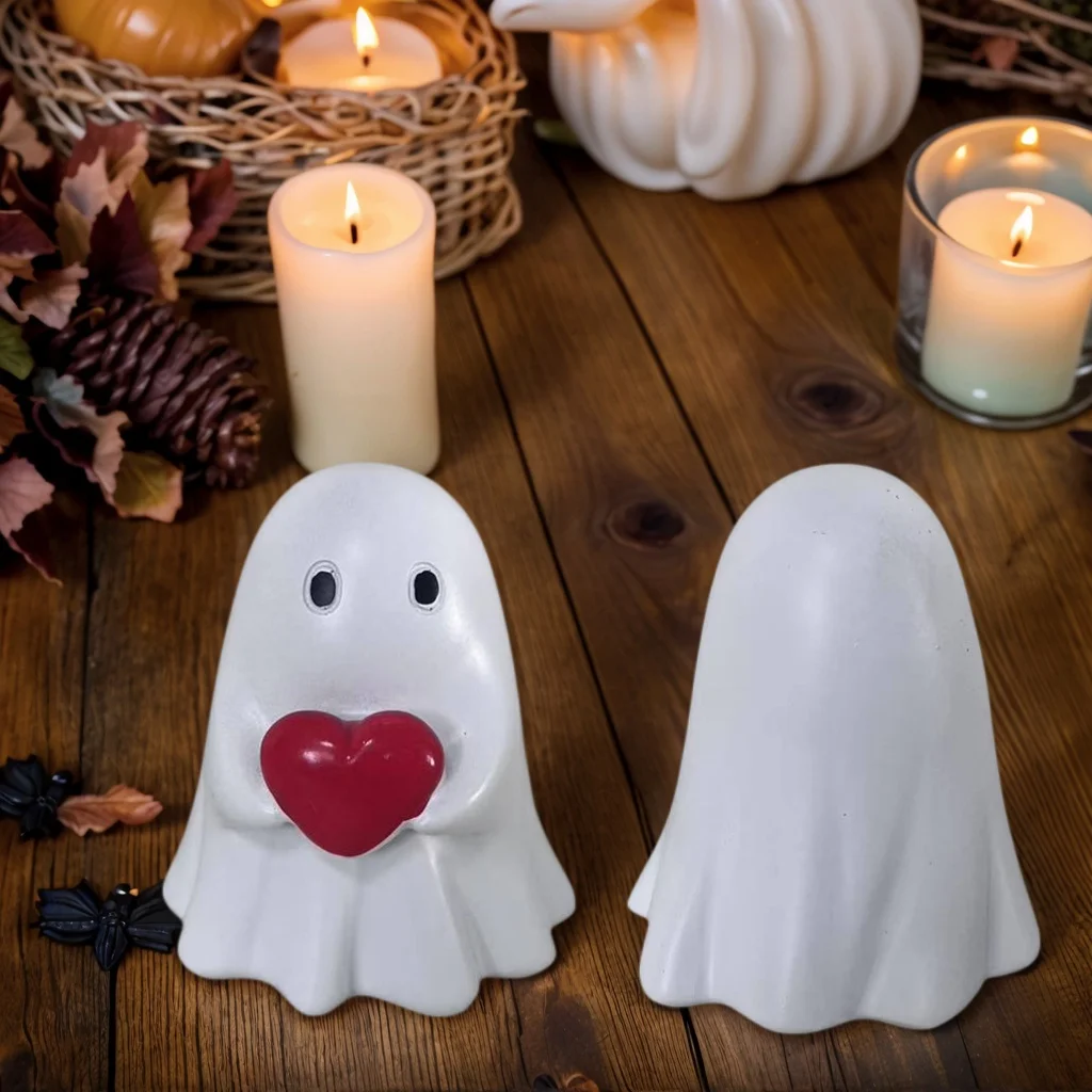 Resin Ghost Figurine with Heart Accent 4 Resin Ghost Figurine with Heart Accent - Image 4