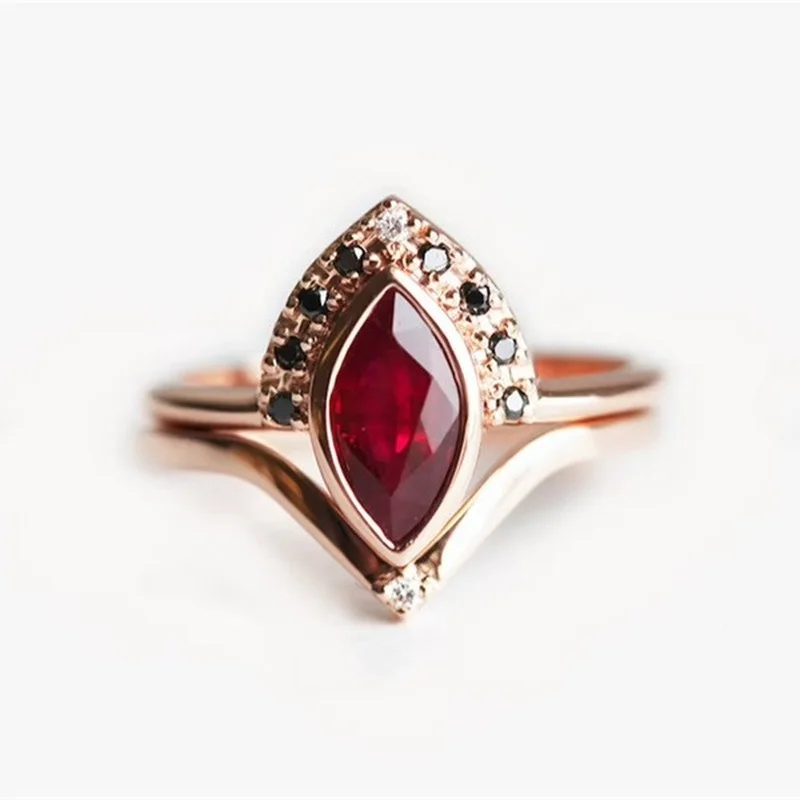 Red Zircon Geometric Marquise Ring for Women 2 Red Zircon Geometric Marquise Ring for Women - Image 2