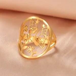 Butterfly & Floral Stainless Steel Ring for Women 8 S082ef7aaa5594cc69687beade05120278