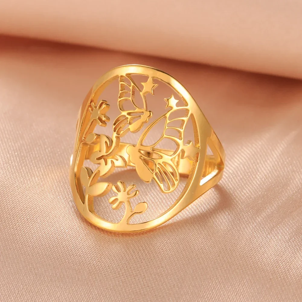 Butterfly & Floral Stainless Steel Ring for Women 2 Butterfly & Floral Stainless Steel Ring for Women - Image 2