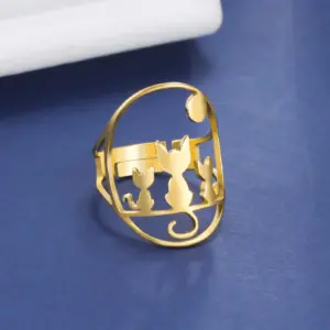 Whimsical Cats & Moon Adjustable Ring for Women 13 S0835b4bde21a4845bed0912cce3e8ebcz