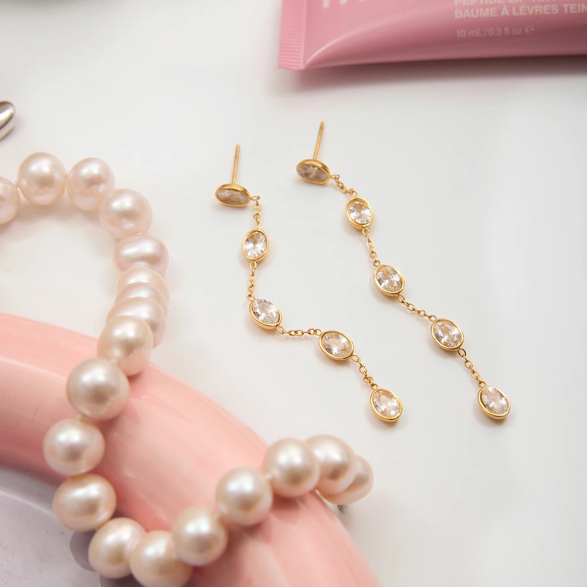 Gold Stainless Steel Oval Drop Earrings 5 Gold Stainless Steel Oval Drop Earrings - Image 5