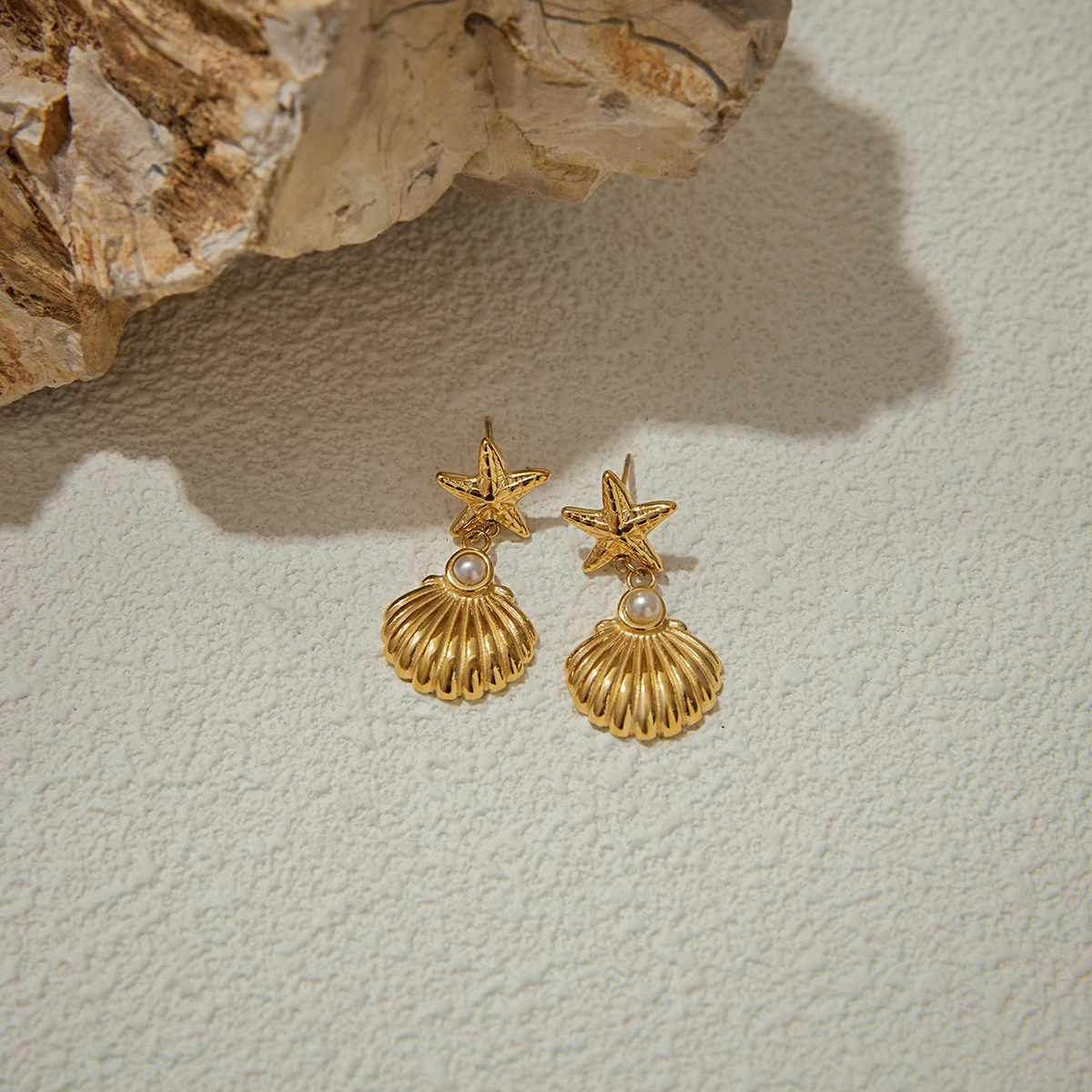 Ocean-Inspired Gold Stainless Steel Drop Earrings 3 Ocean-Inspired Gold Stainless Steel Drop Earrings - Image 3