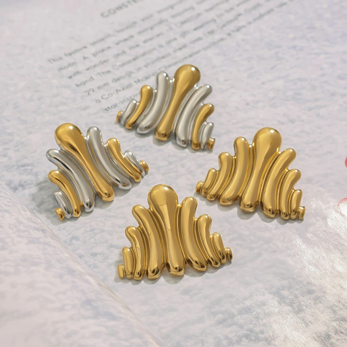 Modern Gold-Toned Stainless Steel Wave Earrings 5 Modern Gold-Toned Stainless Steel Wave Earrings - Image 5