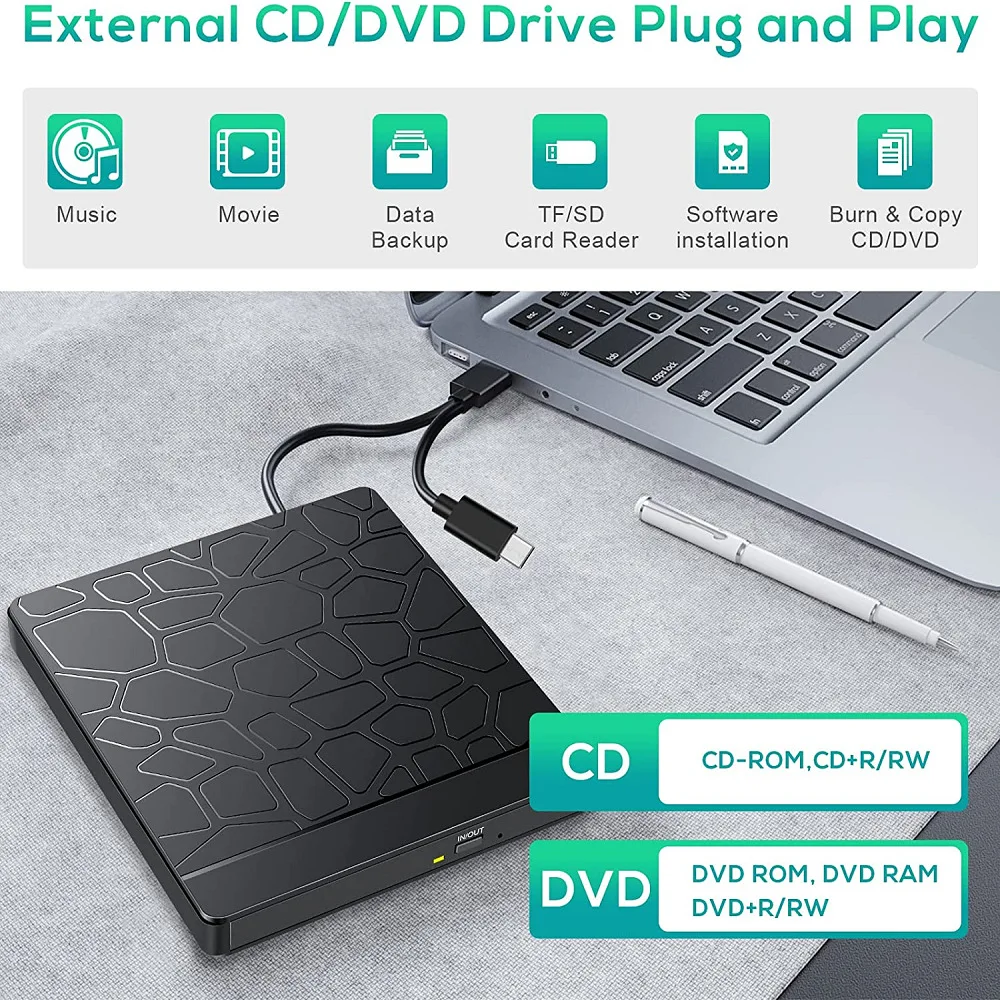 Black External Optical Drive with Multi-Function Hub 2 Black External Optical Drive with Multi-Function Hub - Image 2