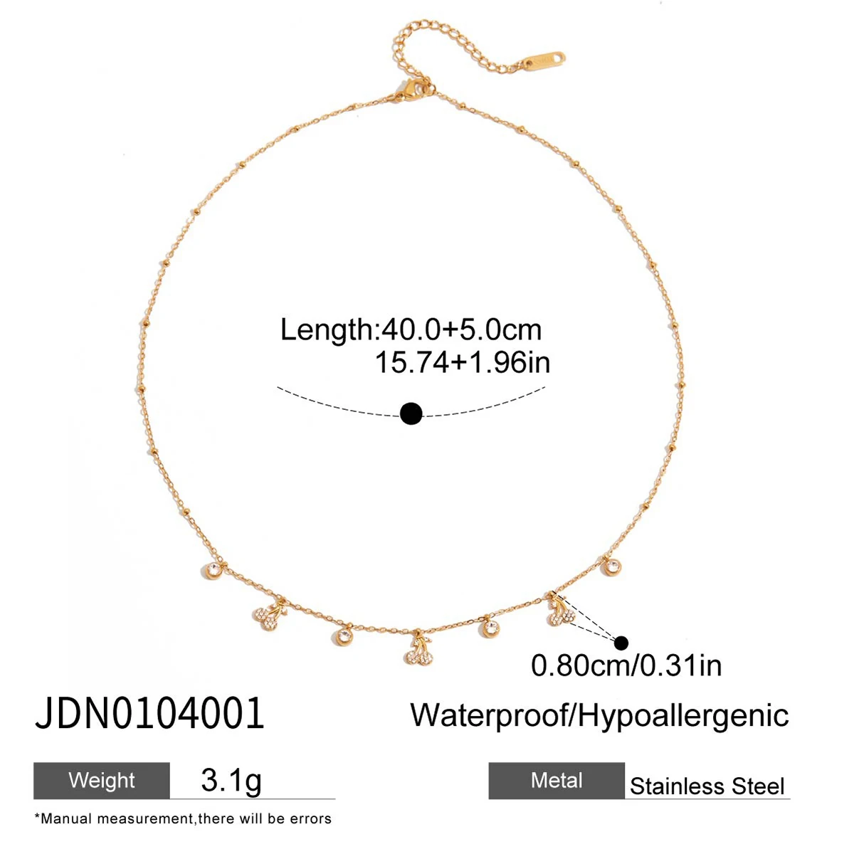 Stainless Steel Gold Finish Cherry Necklace 7 Stainless Steel Gold Finish Cherry Necklace - Image 7