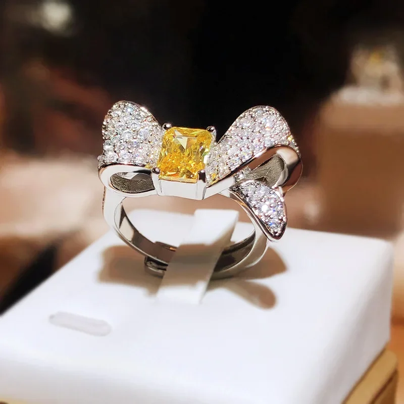 Elegant Bow Knot Sterling Silver Ring with White Crystal 4 Elegant Bow Knot Sterling Silver Ring with White Crystal - Image 4