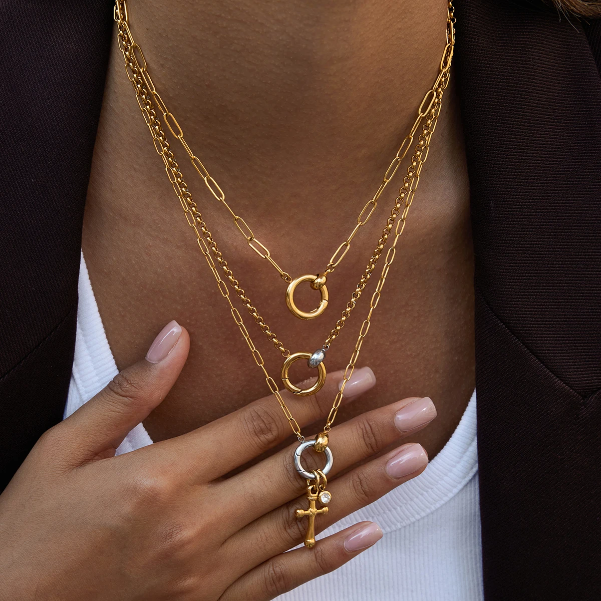 Stainless Steel Gold-Tone Necklace for Women 3 Stainless Steel Gold-Tone Necklace for Women - Image 3