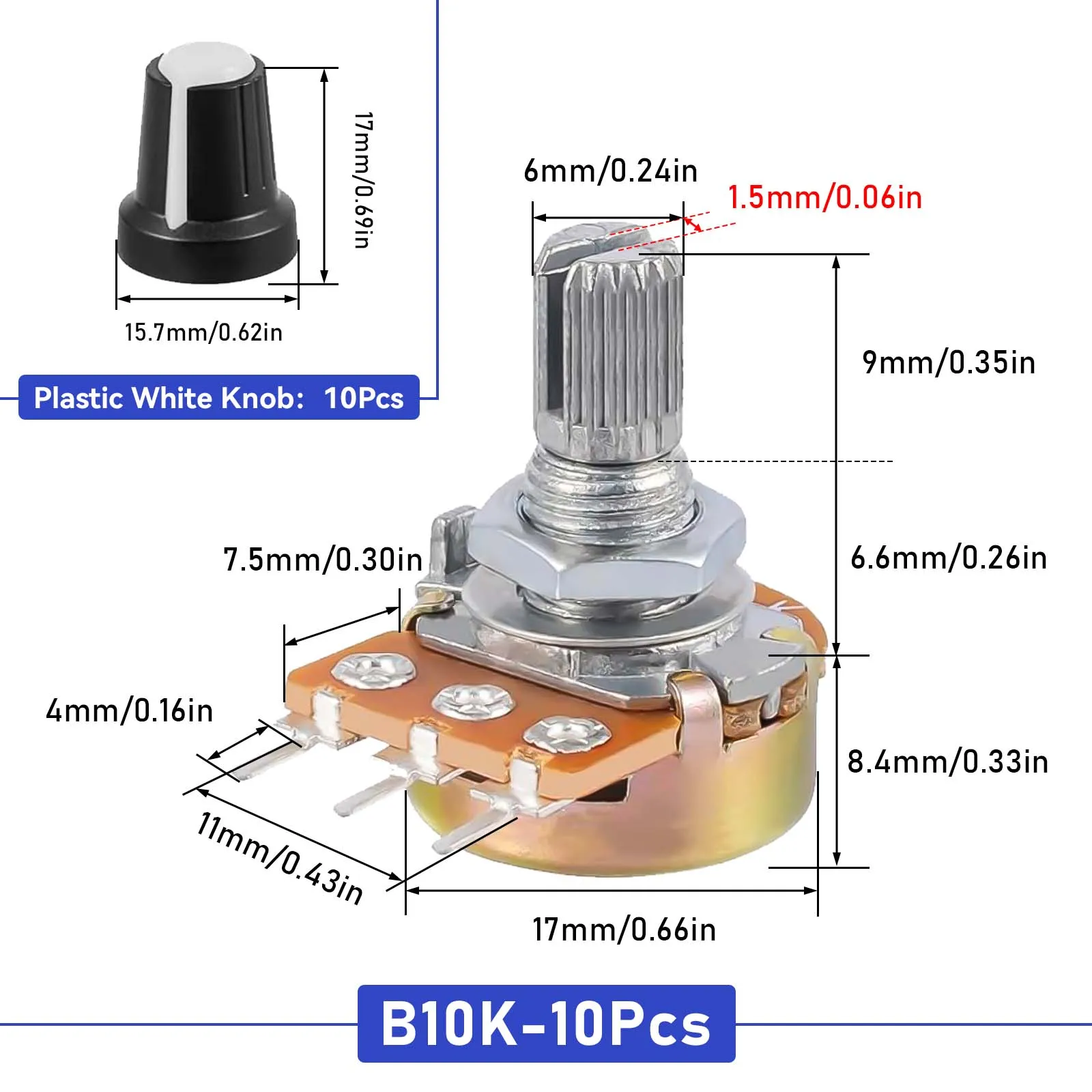 WH148 Potentiometer Set with 1KΩ–1MΩ Resistance 3 WH148 Potentiometer Set with 1KΩ–1MΩ Resistance - Image 3