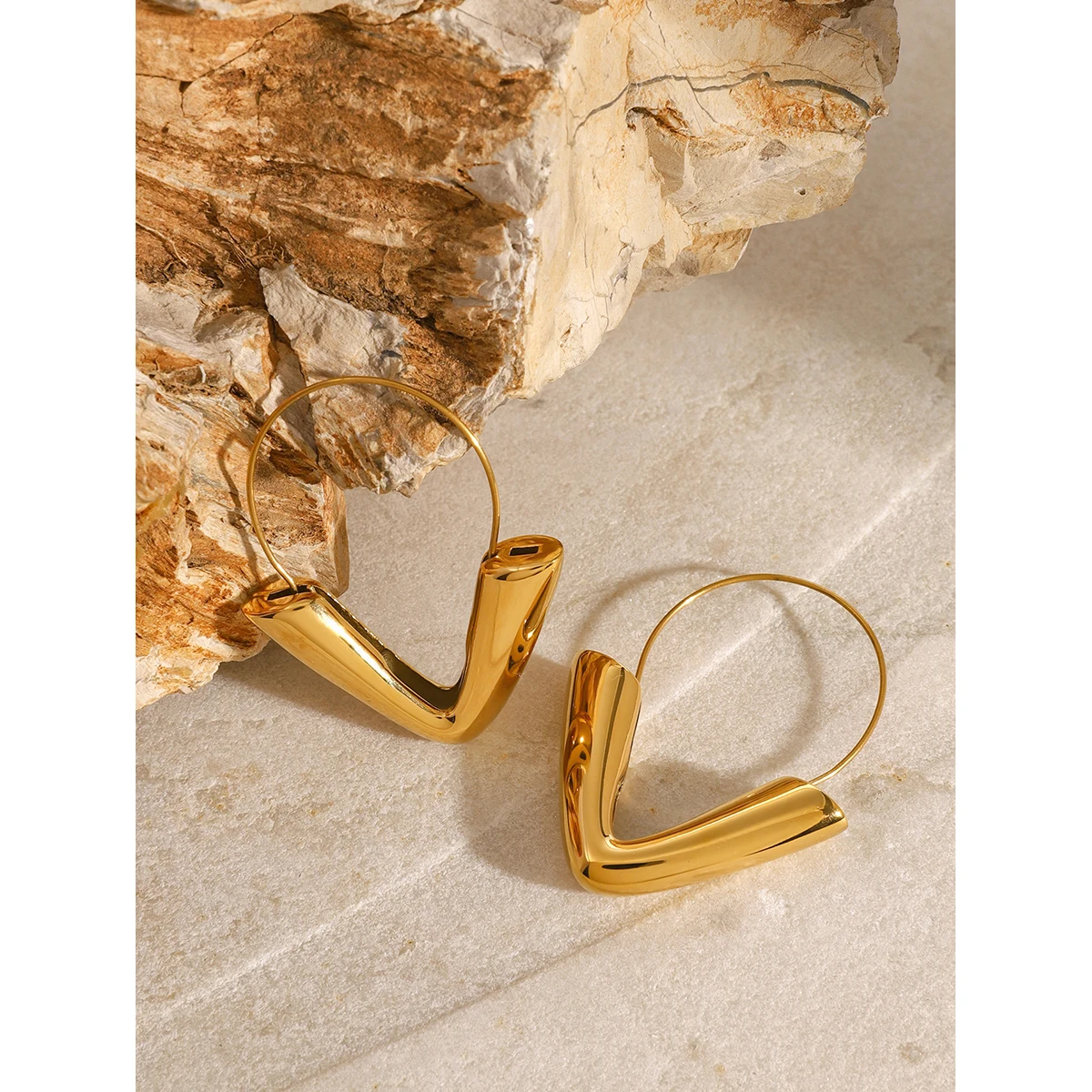 Stainless Steel Gold Triangular Earrings 5 Stainless Steel Gold Triangular Earrings - Image 5