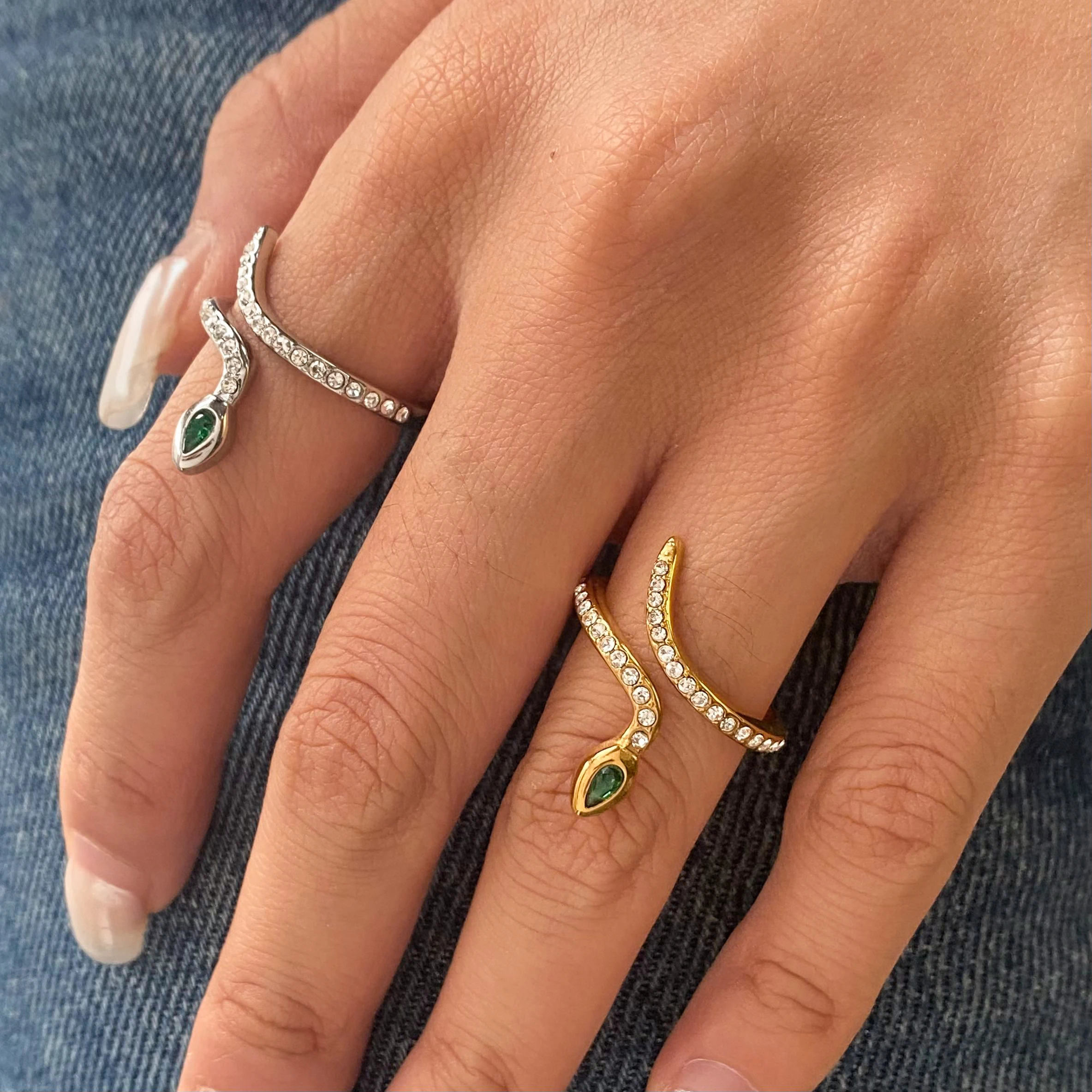 Stainless Steel Snake Ring with Green Eye 3 Stainless Steel Snake Ring with Green Eye - Image 3