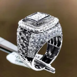 Men's Geometric White Zircon Cocktail Ring 7 S0a4c67e221774a368ea47701a022a5ccy