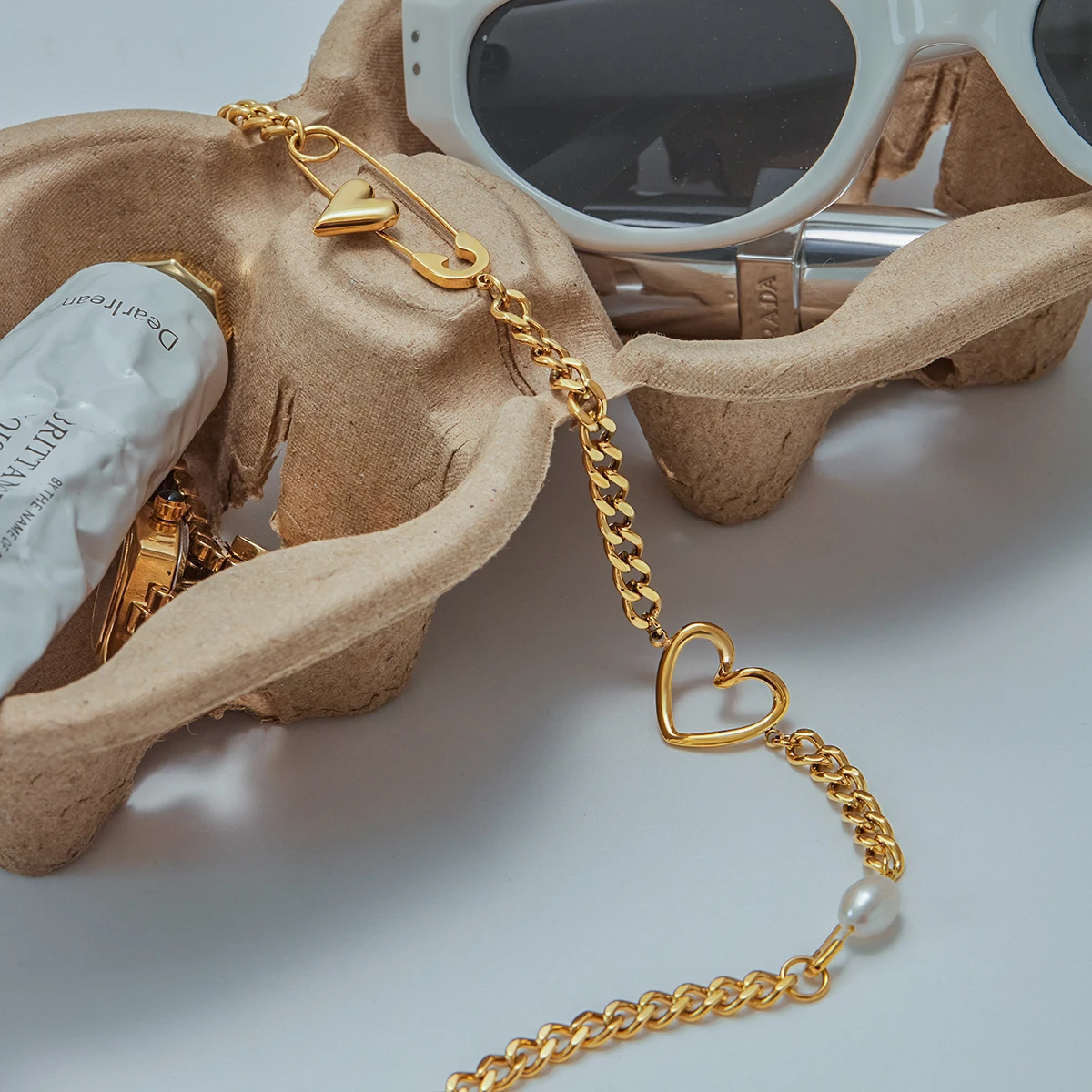 Stainless Steel Pearl Necklace with Heart Clasp 5 Stainless Steel Pearl Necklace with Heart Clasp - Image 5