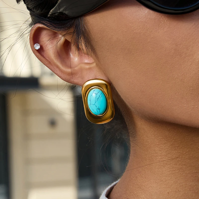 Stainless Steel Blue Turquoise Earrings 3 Stainless Steel Blue Turquoise Earrings - Image 3