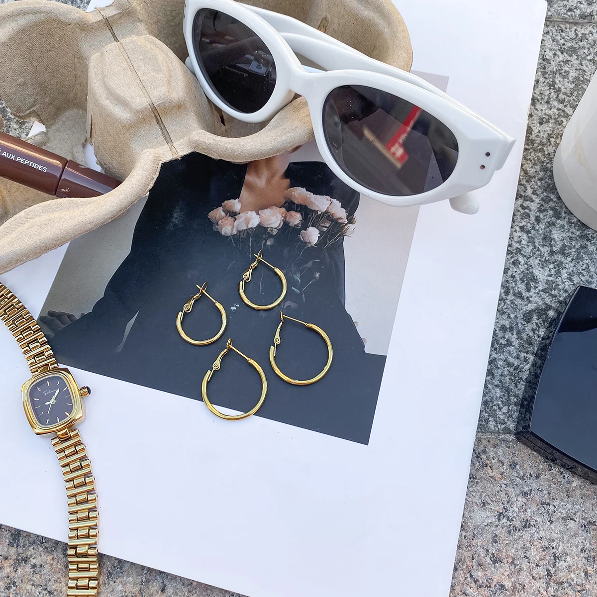 Glossy Vegan Stainless Steel Gold Hoop Earrings 5 Glossy Vegan Stainless Steel Gold Hoop Earrings - Image 5