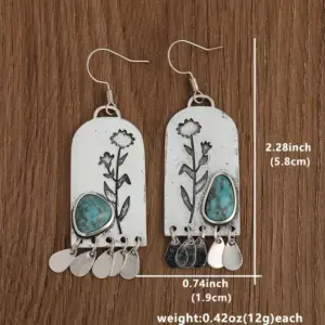 Geometric Drop Earrings with Turquoise Inlay 7 S0b20a56703c346e4bc6d50ff80fdb680f