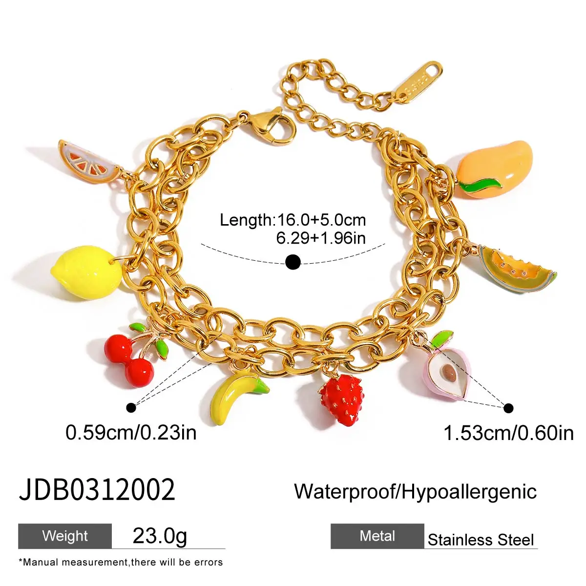 Vibrant Stainless Steel Fruit Charm Bracelet 7 Vibrant Stainless Steel Fruit Charm Bracelet - Image 7