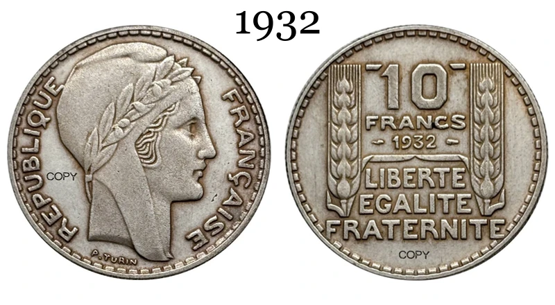 France 10 Francs Replica Coin 1930-1934 4 France 10 Francs Replica Coin 1930-1934 - Image 4