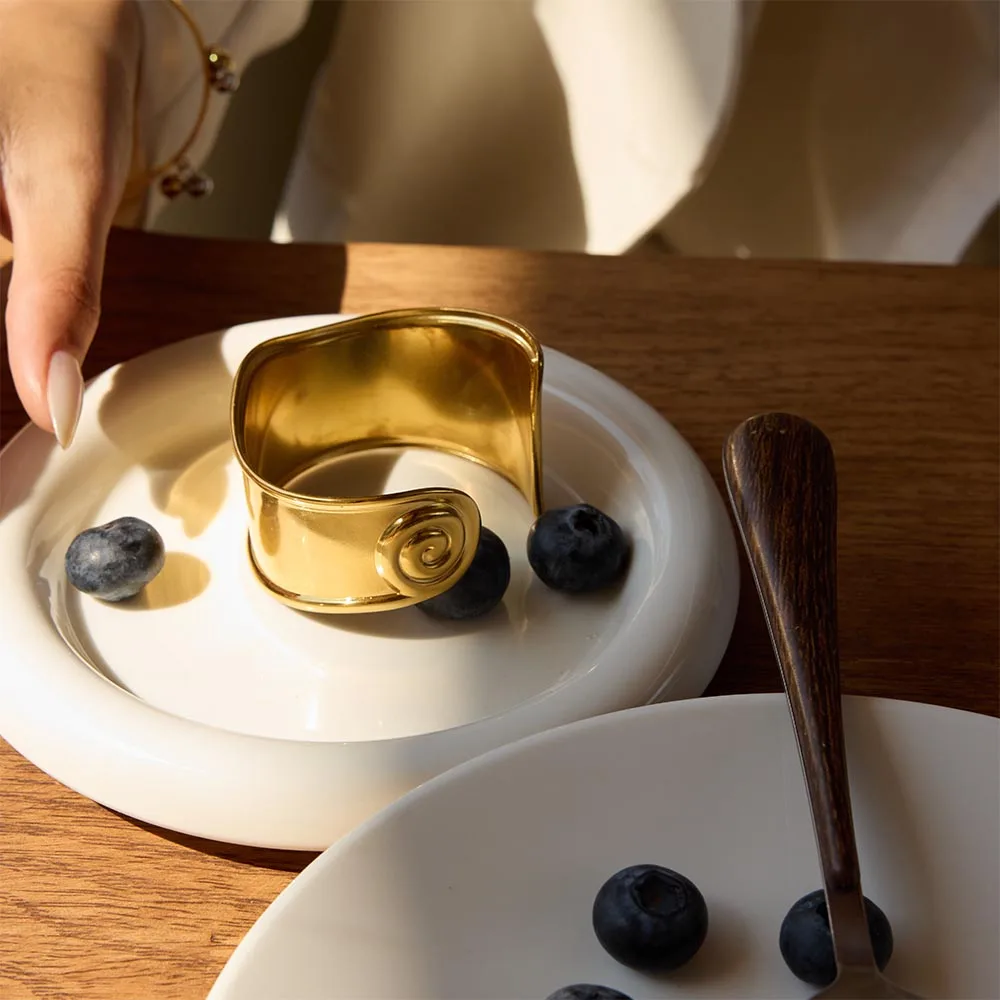 Stainless Steel Gold Wide Cuff Bracelet for Women 4 Stainless Steel Gold Wide Cuff Bracelet for Women - Image 4