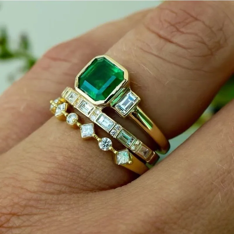 Elegant Green Zircon Rings Set for Women 3 Elegant Green Zircon Rings Set for Women - Image 3