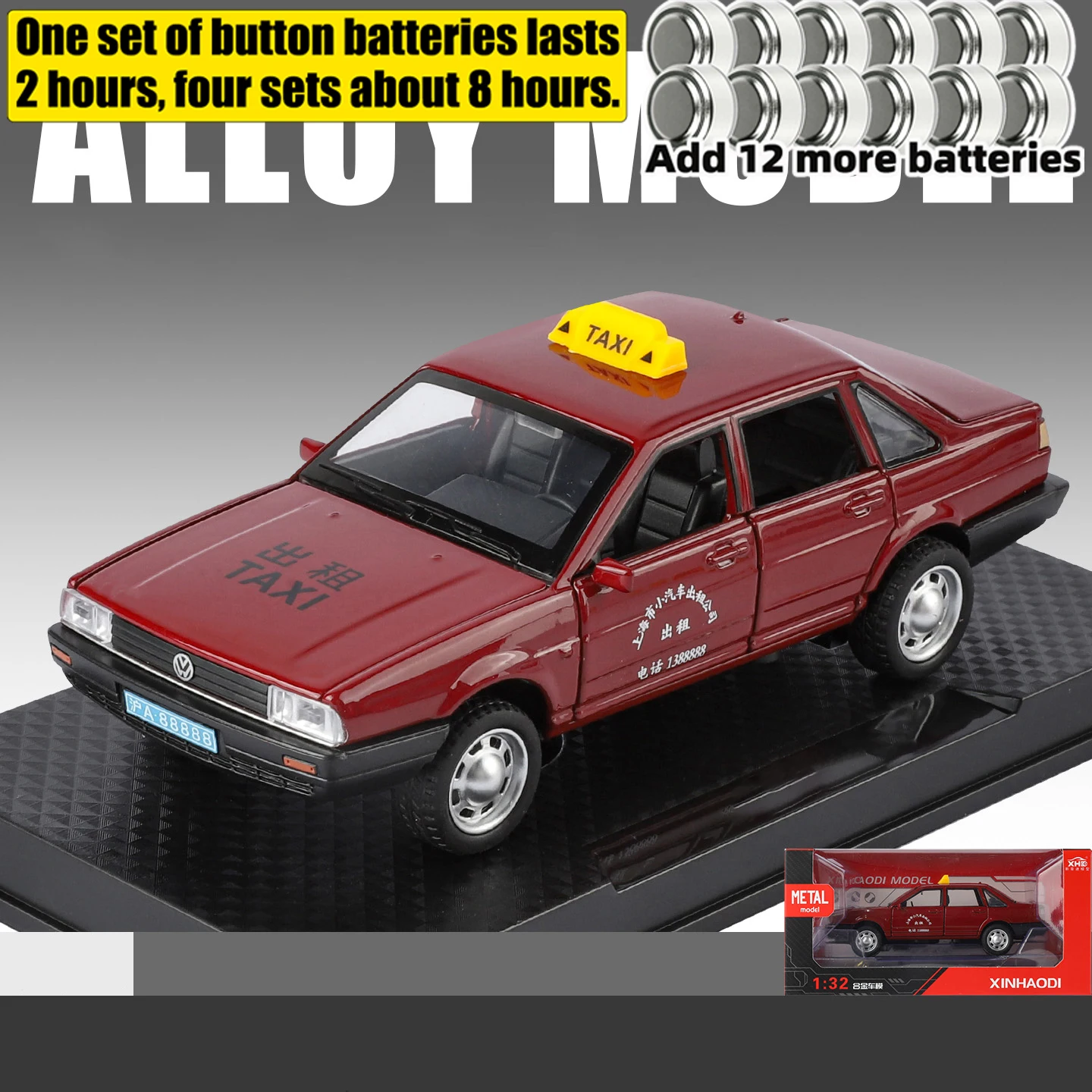 Red Volkswagen Santana Taxi diecast model 1:32 scale 8 Red Volkswagen Santana Taxi diecast model 1:32 scale - Image 8