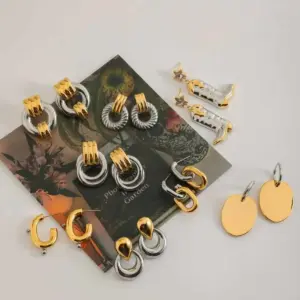 Two-Tone Stainless Steel Geometric Earrings 13 S0ba5142036e8440da56f038782cad84ap