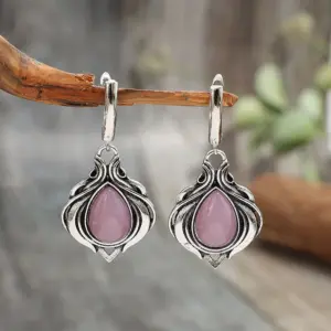 Vintage Silver Water Droplet Earrings with Pink Stones 10 S0bb91a0aee7447ac98e1bd720d529a211