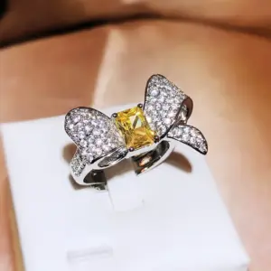Elegant Bow Knot Sterling Silver Ring with White Crystal 6 S0c3fe6b1f24f4e9bb8b2da82f3fd6b83y
